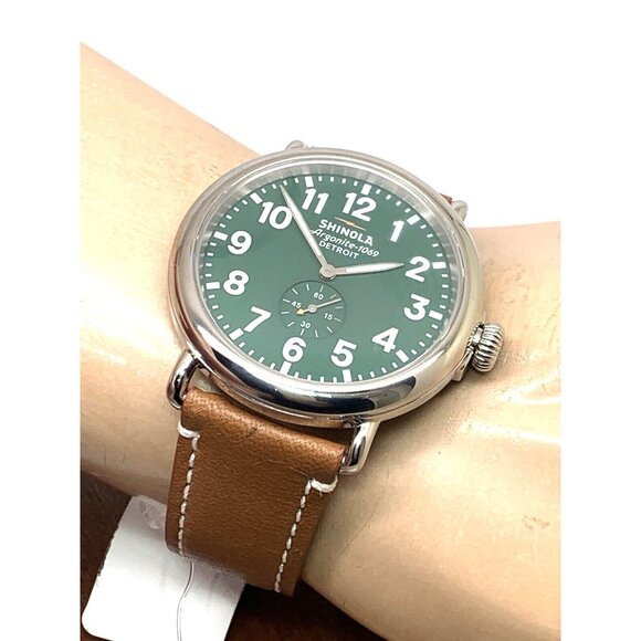 Shinola Men's Watch S0110000038 Runwell Quartz Green Dial Brown Leather 47mm - Picture 6 of 16